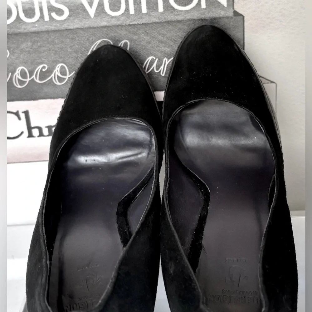 True Religion Suede Leather Platform Pumps Chunky Stiletto Heels Black Size 8.5